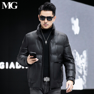 时尚修身帅气真皮皮衣羽绒服男立领短款头层绵羊皮外套加厚皮夹克