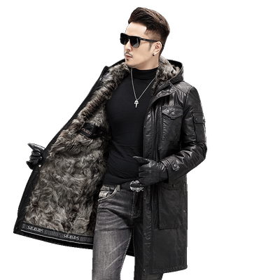 兔毛袖羊皮毛一体内胆真皮外套