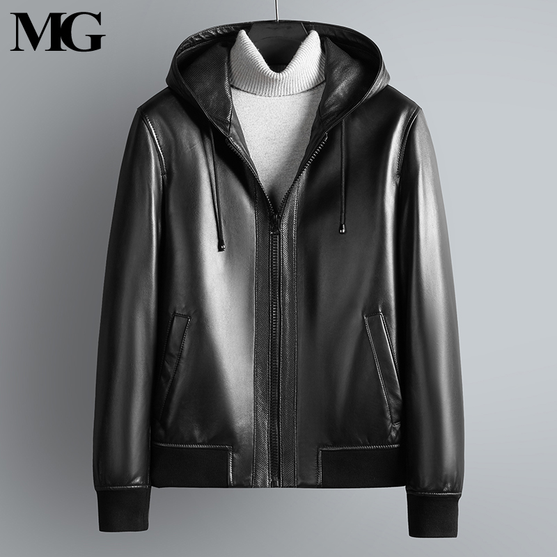 简约时尚外套男士连帽皮衣新款