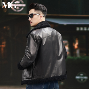 2025新款真皮皮衣羽绒服男皮毛一体羊羔毛领头层山羊皮外套皮夹克