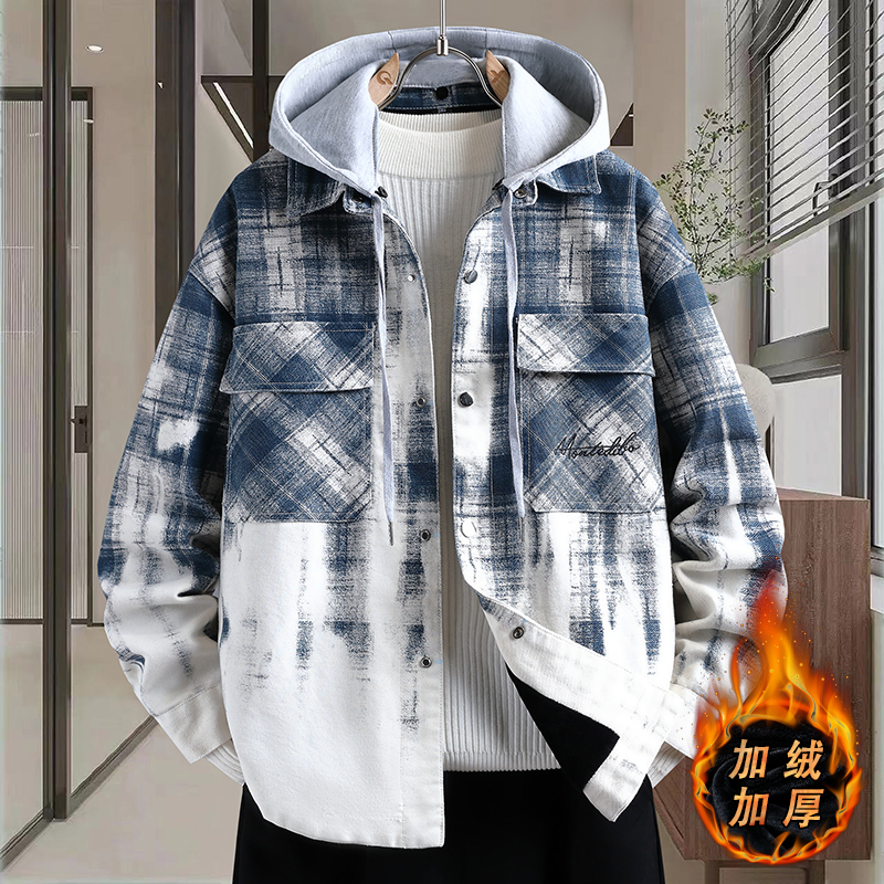 冬季潮流加绒加厚牛仔派克服13岁胖男孩初中学生15大童16牛子棉衣
