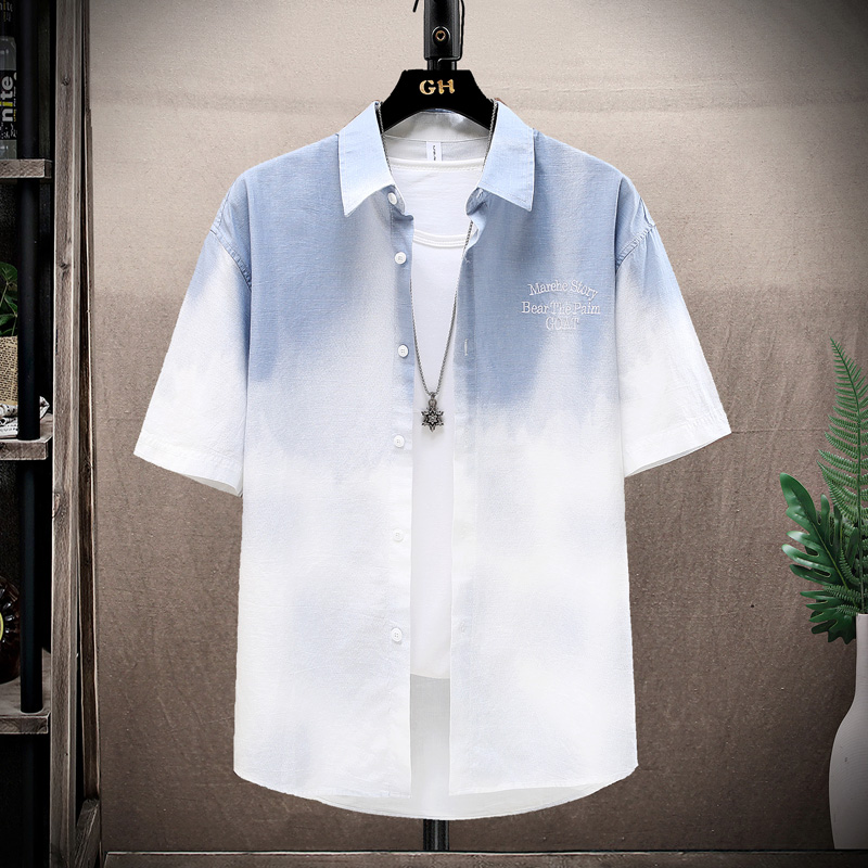 青少年潮流纯棉宽松短袖衬衫衬衣