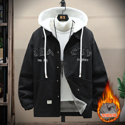 13岁男孩冬季潮流宽松牛仔棉衣12初中学生14大童15加绒加厚派克服