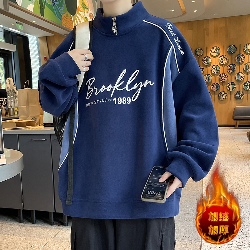 冬季青少年半高领卫衣奥粒绒上衣