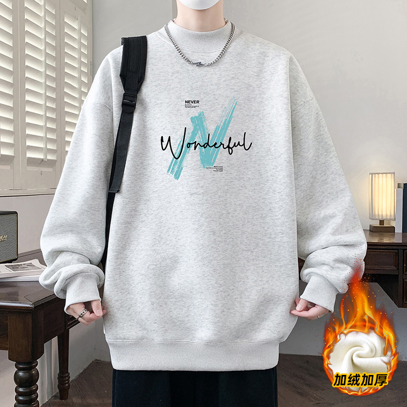 13青少年冬季加绒加厚卫衣12岁男孩14初中学生15大童半高领打底衫