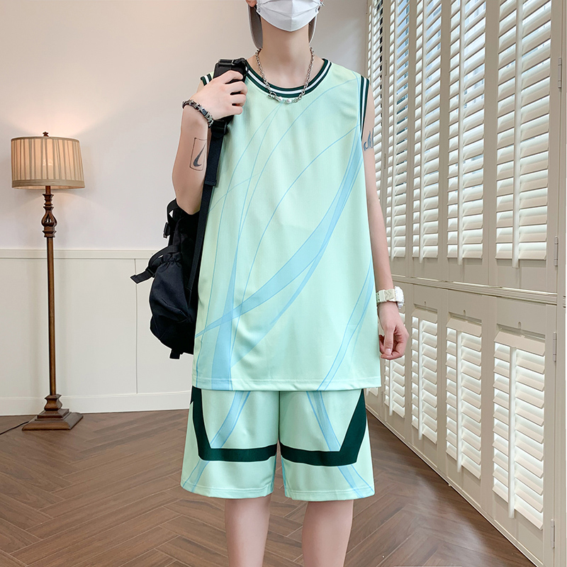 夏季速干薄款运动背心套装男孩12-15岁初中学生14青少年大童球服