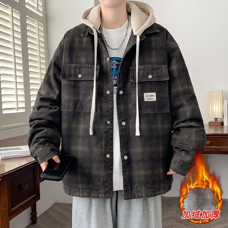 宽松牛仔棉衣男孩加绒加厚牛子衣