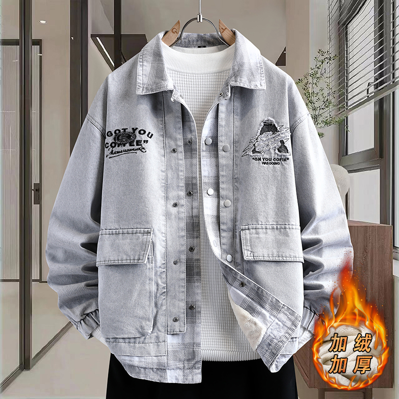 潮流宽松牛仔外套青少年大童棉衣