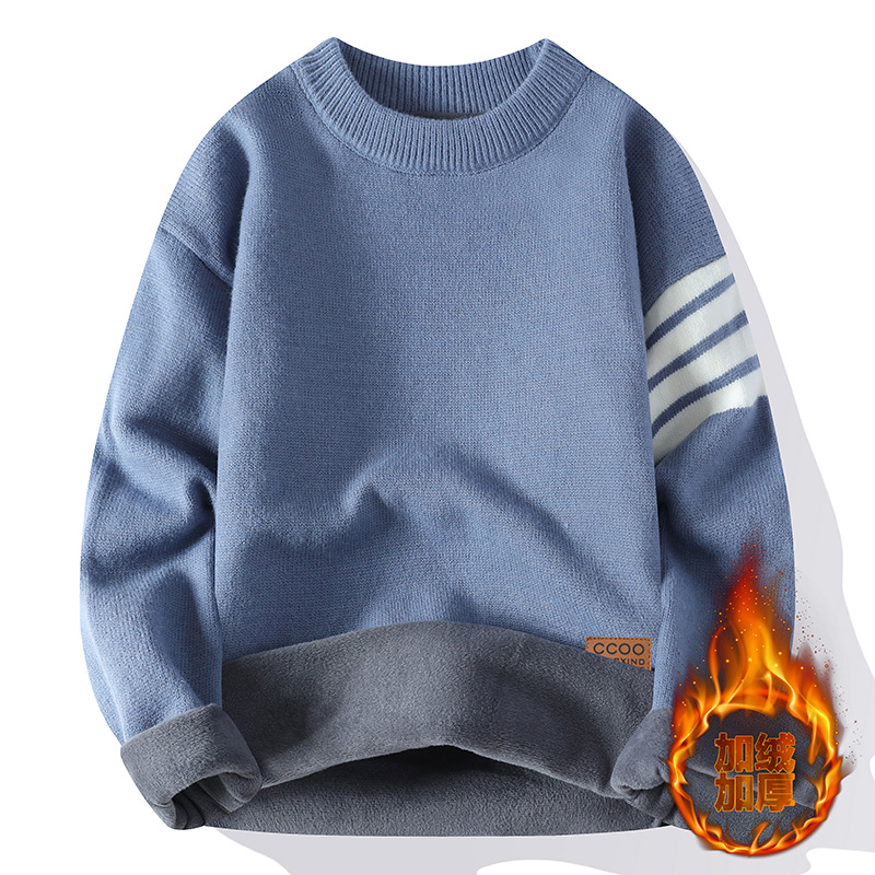 13岁男孩冬季加绒加厚毛衣14青少年15初中学生16大童半高领针织衫