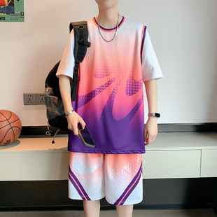 潮流薄款速干短袖t恤套装男孩12-15岁初中学生14青少年大童球服16