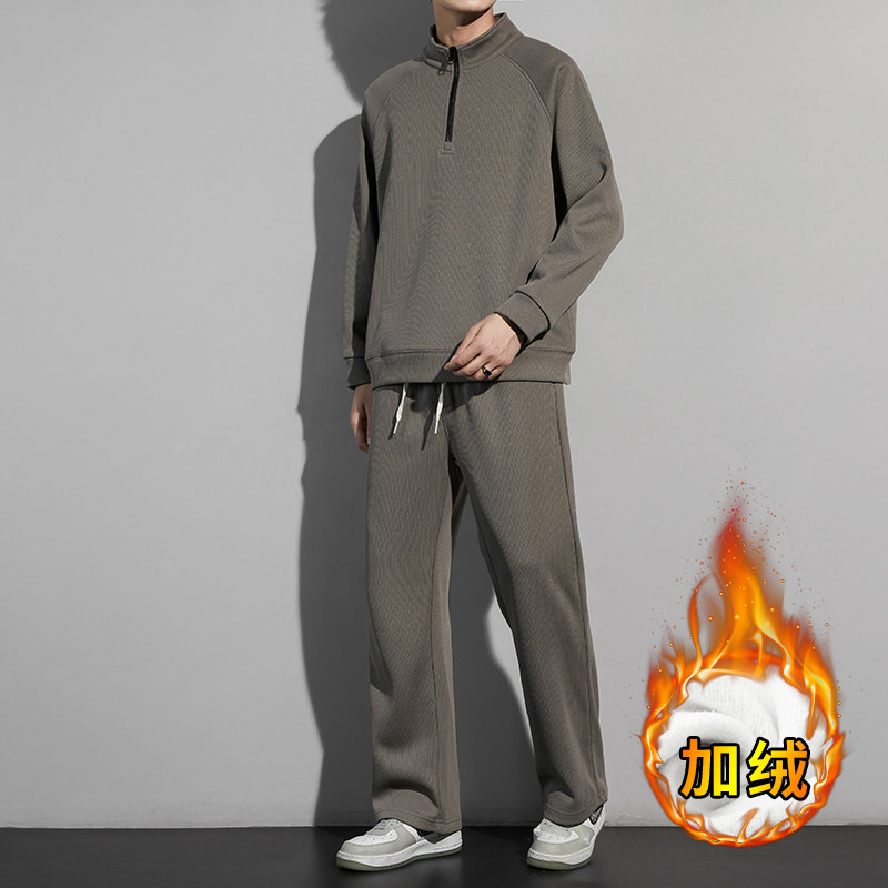 男孩半高领卫衣13初中学生14青少年加绒加厚15岁大童休闲运动套装