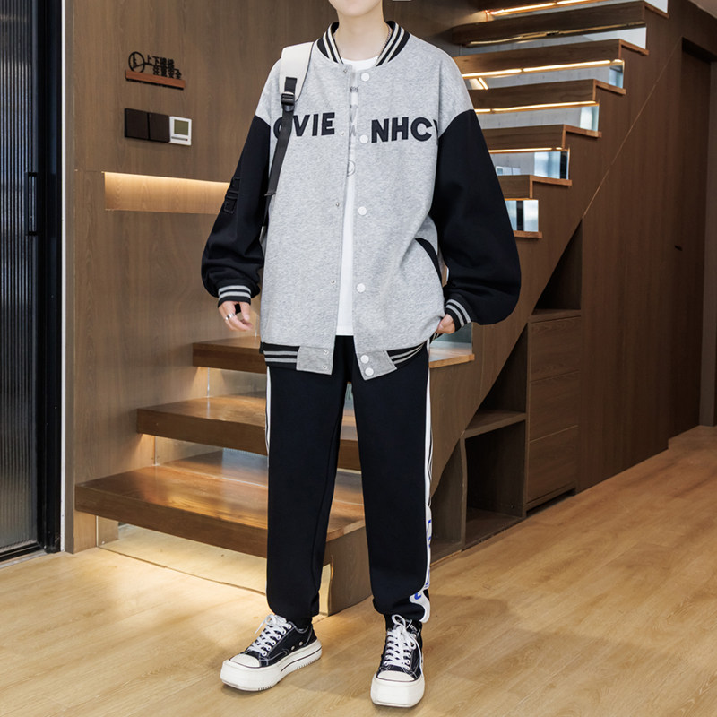 13初中学生卫衣开衫套装14男孩帅气春秋季15岁青少年大童棒球服