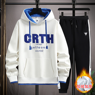 13冬季加绒加厚卫衣男孩12-15岁初高中学生长袖t恤14大童运动套装