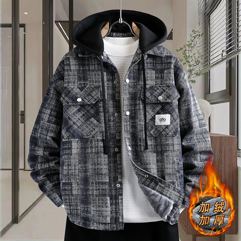 棉衣外套男孩加绒加厚牛仔派克服