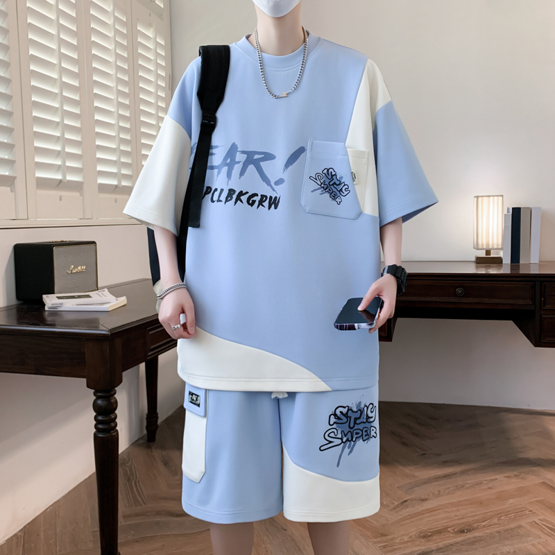 初中学生潮牌短袖t恤套装12-15岁男孩13大童体恤运动宽松帅气夏装