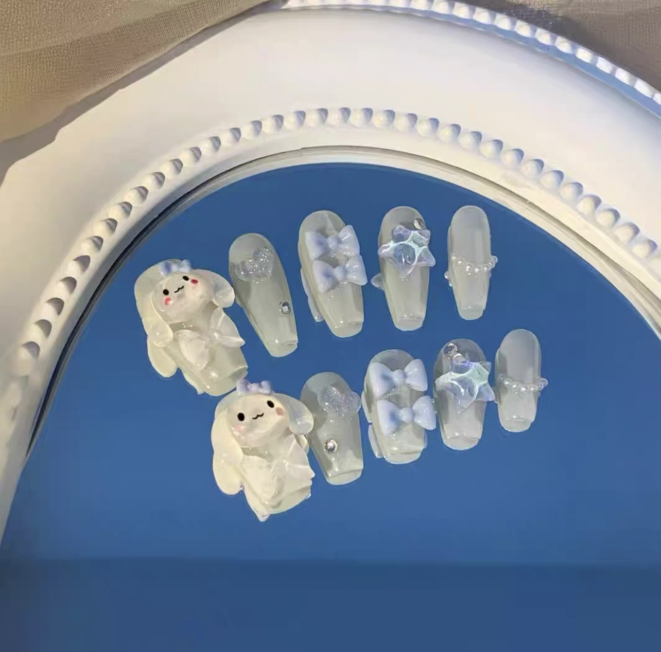 【冰透玉桂狗】学生美甲蝴蝶结甜辣少女心爆棚可爱女童手工穿戴甲