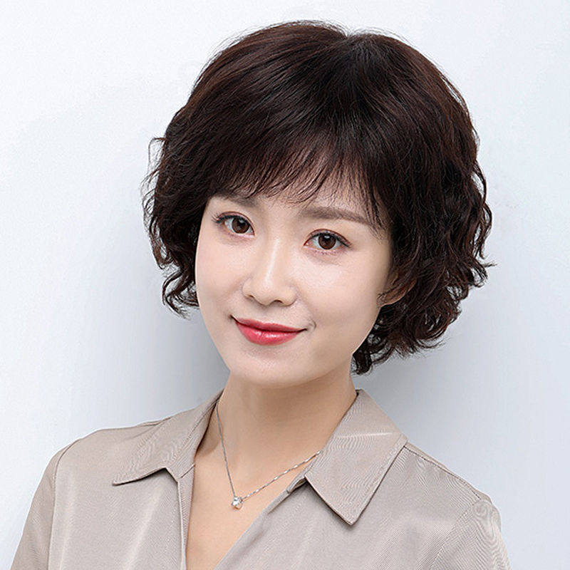 真发假发女短卷发逼真自然小卷短发假发轻薄透气短羊毛卷真发头套