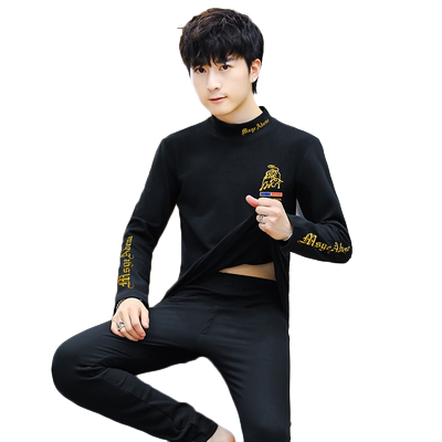 保暖套装男中厚半高领打底衫青少年双面德绒保暖内衣秋衣秋裤一套