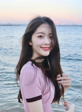粉色圆领短袖冰丝针织衫女