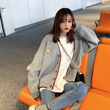 秋冬网红针织外搭 卡通2019新款 毛衣外套女开衫 宽松慵懒风加厚韩版