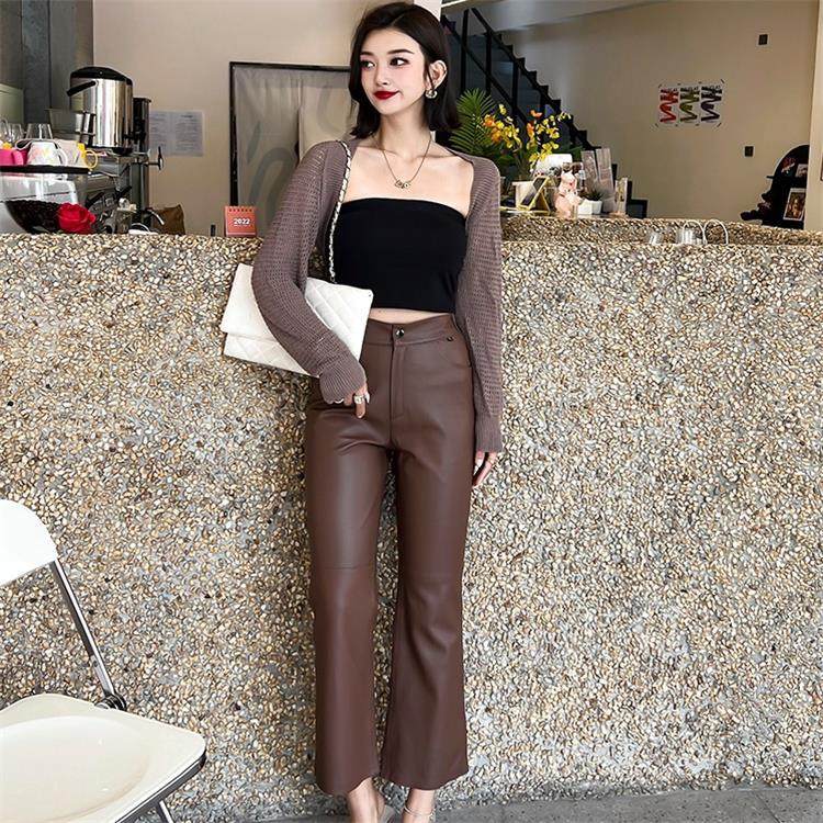 真皮皮裤女 秋冬新款通勤气质微喇裤 2025绵羊皮净版打底九分裤潮,女装/女士精品,皮裤,淘宝优惠券,粉丝福利购,淘宝优惠卷