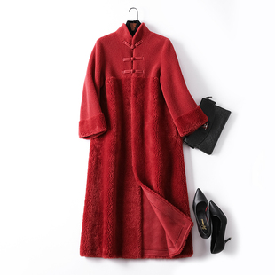 女外套 国风皮毛一体大衣中长款 海宁环保皮草2024年秋冬新款 新中式