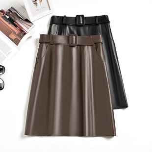 真皮半身裙女2024秋冬新款绵羊皮高腰显瘦中裙纯色通勤A字裙皮裙