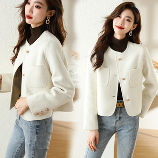 小香风毛呢外套年轻时尚少女双面尼短款羊绒适合小个子的大衣150