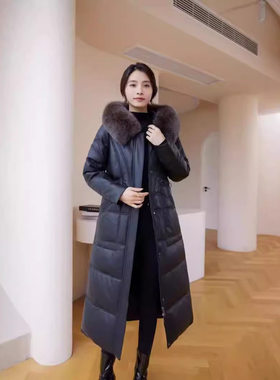 2024冬新款冬季真皮羽绒服女过膝长款个性绵羊皮加厚皮大衣外套