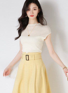 25夏季薄款实穿主义法式修身好穿舒适半透百搭圆领t恤针织衫18756