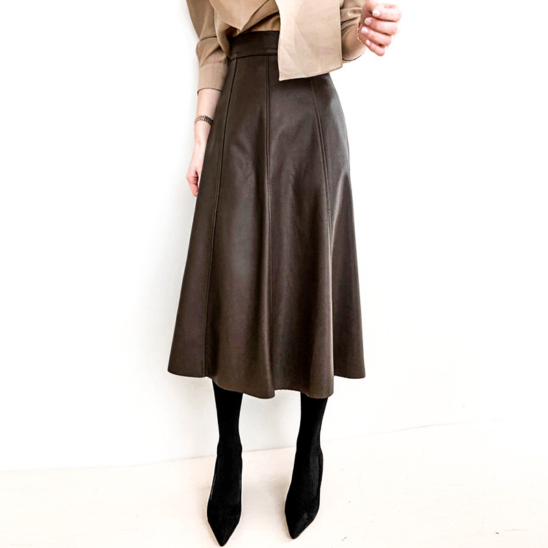 真皮皮裙2023春秋新款大摆伞裙