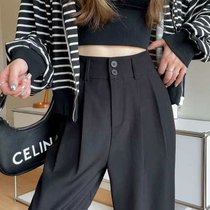 商务西装阔腿裤女开春2024新款春夏高腰垂感直筒高级感黑色西裤子