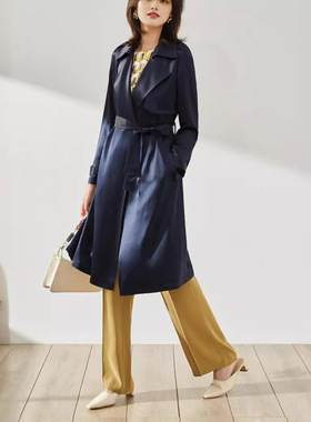 盛宏春秋款垂坠大气缎面醋酸帅气中长款休闲薄款风衣女13086