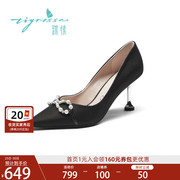 The new pearl bow stiletto high-heeled shallow mouth low-top commuter shoes women's TA21103-83