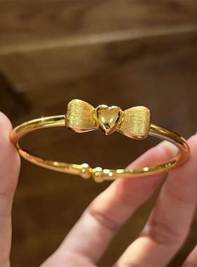 在逃公主蝴蝶结开口手镯女甜美精致实心手环沙金不掉色蝴蝶结手镯