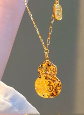 古法沙金葫芦项链女款2025新款爆款轻奢小众设计感锁骨链颈链配饰