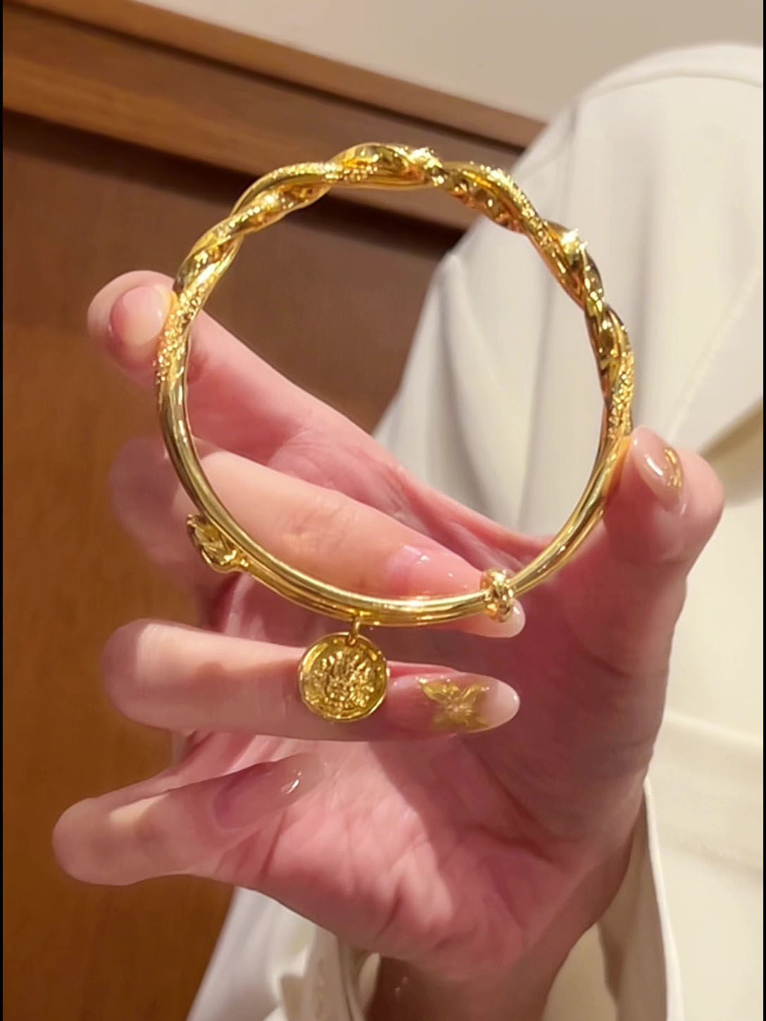 越南沙金亮面麻花财神莲蓬推拉手镯女仿真黄金实心正品不掉色首饰