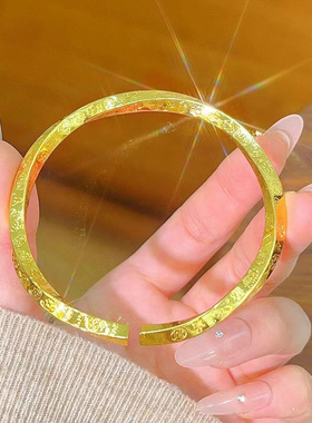 金店同款古法亮面扭花吉言手镯实心大吉大利开口手环女送礼物