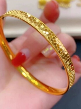 高保色金店同款碎碎冰龙鳞手镯女传承素圈镯子送老婆礼物蜂窝手镯