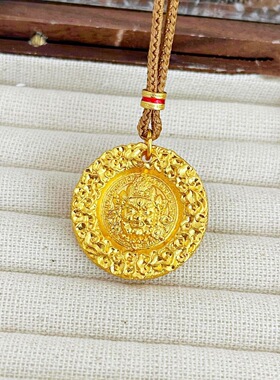 金店同款高保色越南沙金磨砂錾刻吉言黄财神吊坠五路财神挂坠项饰