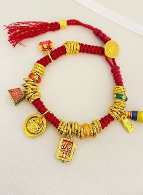 珐琅藏式扎基拉母嘎乌盒黄财神盘缠钱串手链国潮新中式久不掉色