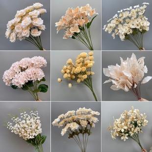 饰花塑料花路引花假花 香槟色婚礼仿真花绢花花材婚庆布置花礼堂装