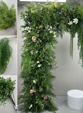 森系绿植拱门花柱婚礼背景装饰仿真花艺道具门口橱窗展台假花卉