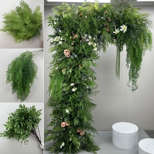 森系绿植拱门花柱婚礼背景装饰仿真花艺道具门口橱窗展台假花卉