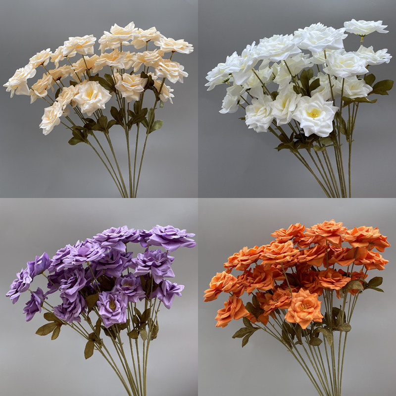 婚庆仿真花材3头月季玫插花吊顶