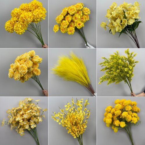 黄色婚礼仿真花绢花花材