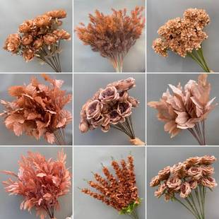 咖色焦糖仿真花批发秋色婚庆花材婚礼堂背景插花吊顶舞台布置装饰