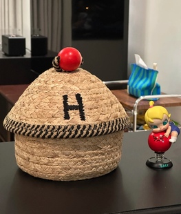 可爱家居小房子编织收纳筐卡通布艺大容量置物盒趣味桌面编织带盖