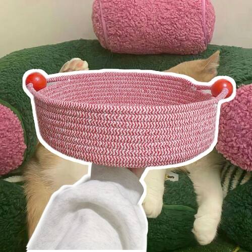编织收纳筐猫窝四季通用猫抓板耐脏睡窝手工编织网红