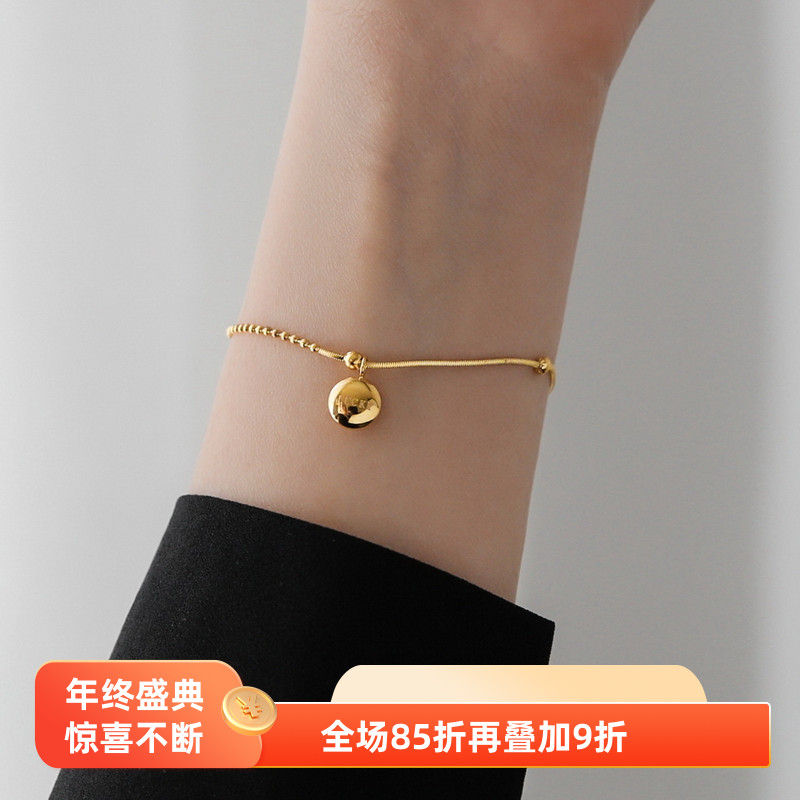 洗澡不用摘ins简约小众金色复古幸运豆豆手链女高级冷淡风不掉色